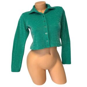 Frankie's Bikinis Womens Size MEDIUM Josephine Cardi Crop Top Button Front Green